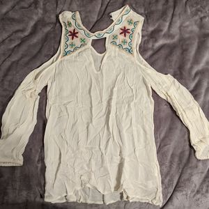 High Neck Long Sleeve Cold Shoulder Top